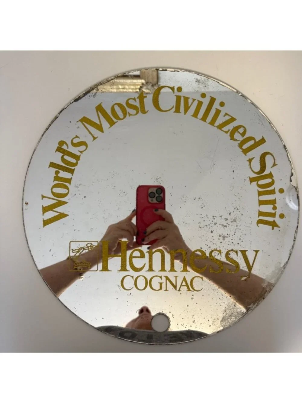 Hennessy Cognac Barrel End Mirror Sign Round Bar Decor Vintage 1990s